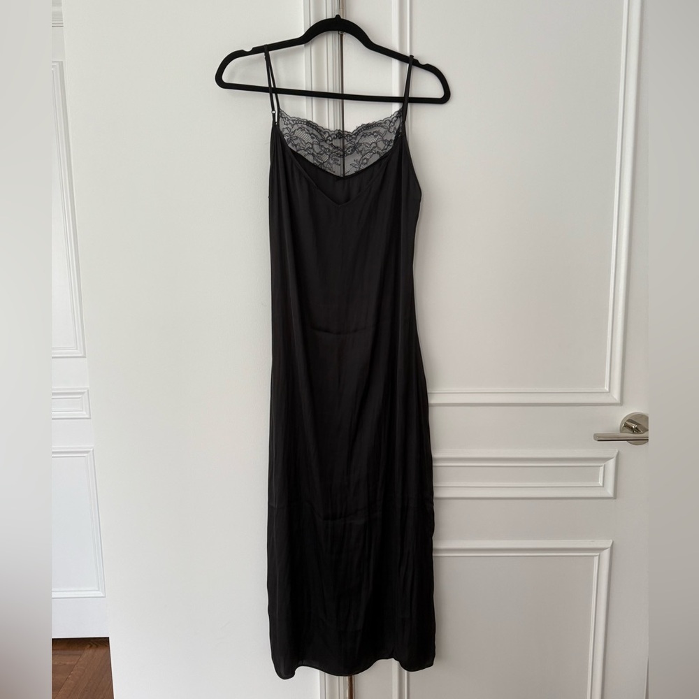 Maje Silky Black Slip Dress with Lace Detail - Picture 4 of 4